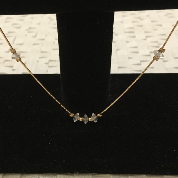 Golden Necklace with Crystal Bead Accents - Picture 1 of 4